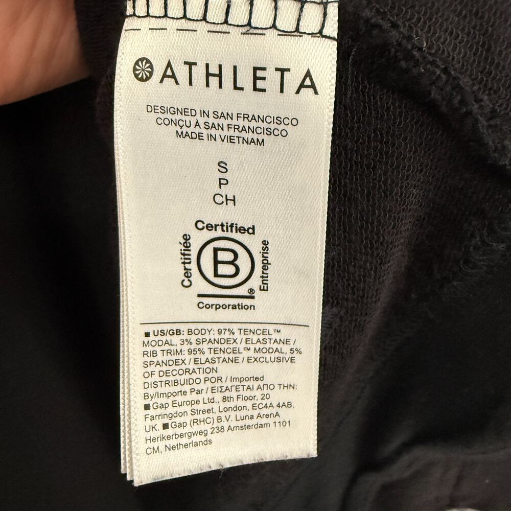 Athleta Open Front Cardigan Womens Small Black Shawl Collar Pockets Cozy Wrap - Picture 11 of 12